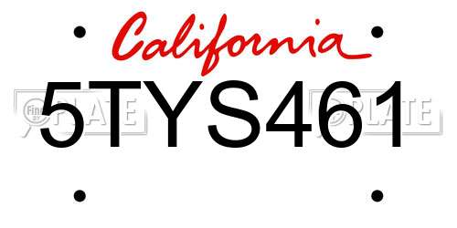 5TYS461 California License Plate