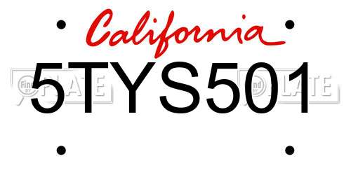 5TYS501 California License Plate