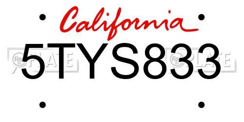 5TYS833 California License Plate