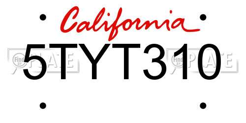 5TYT310 California License Plate