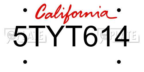 5TYT614 California License Plate