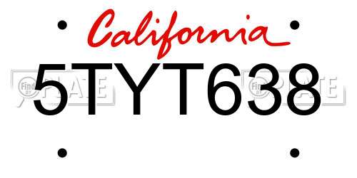 5TYT638 California License Plate