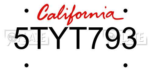 5TYT793 California License Plate