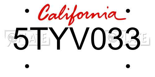 5TYV033 California License Plate