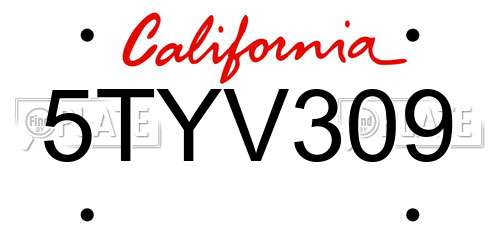 5TYV309 California License Plate