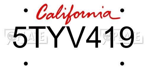 5TYV419 California License Plate