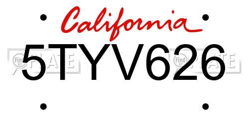 5TYV626 California License Plate