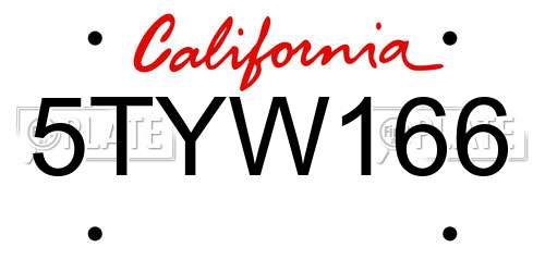 5TYW166 California License Plate