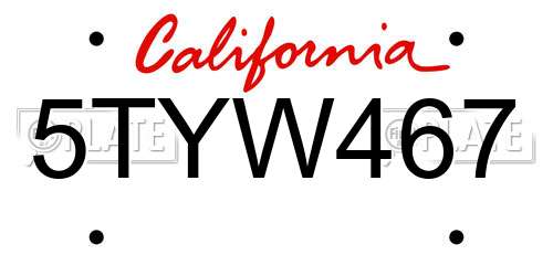 5TYW467 California License Plate