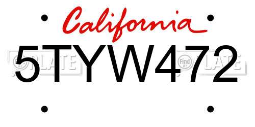 5TYW472 California License Plate