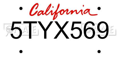 5TYX569 California License Plate