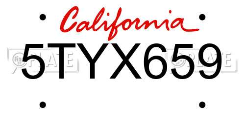 5TYX659 California License Plate