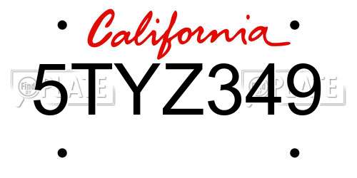 5TYZ349 California License Plate