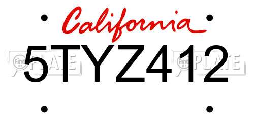 5TYZ412 California License Plate
