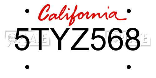 5TYZ568 California License Plate