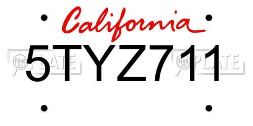 5TYZ711 California License Plate