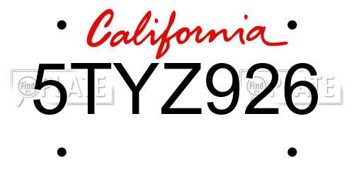 5TYZ926 California License Plate