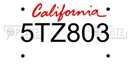 5TZ803 California License Plate