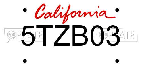 5TZB03 California License Plate