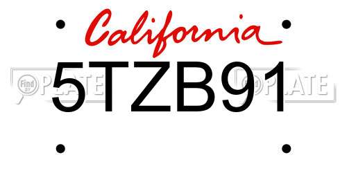 5TZB91 California License Plate