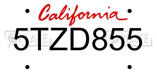 5TZD855 California License Plate