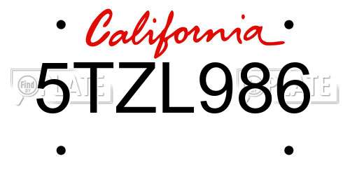 5TZL986 California License Plate