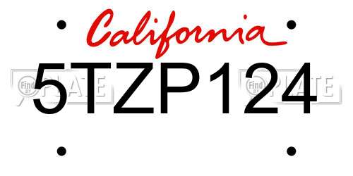 5TZP124 California License Plate