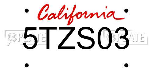 5TZS03 California License Plate