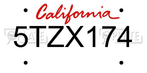 5TZX174 California License Plate
