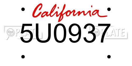 5U0937 California License Plate