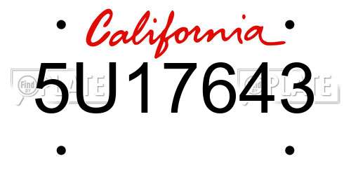 5U17643 California License Plate