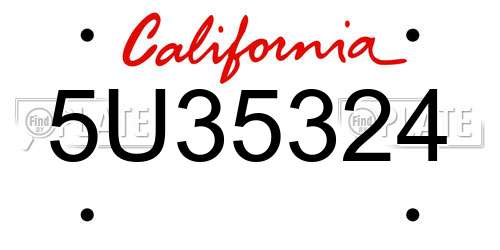 5U35324 California License Plate
