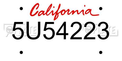 5U54223 California License Plate