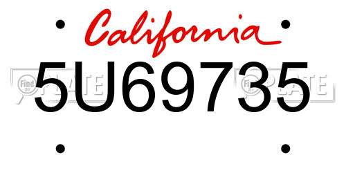 5U69735 California License Plate