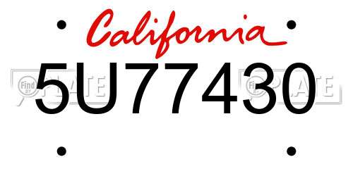 5U77430 California License Plate