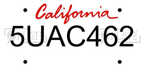 5UAC462 California License Plate