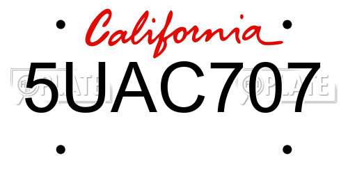 5UAC707 California License Plate