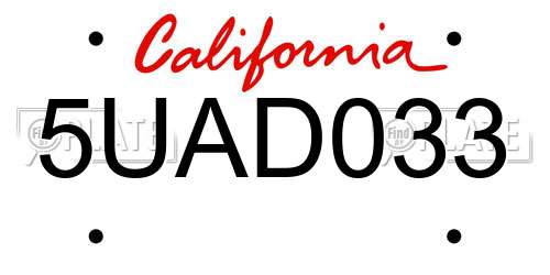 5UAD033 California License Plate