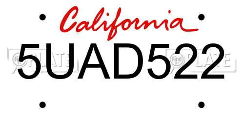 5UAD522 California License Plate