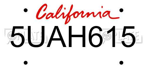 5UAH615 California License Plate