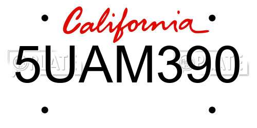 5UAM390 California License Plate