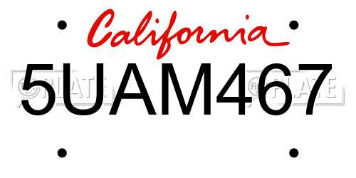 5UAM467 California License Plate