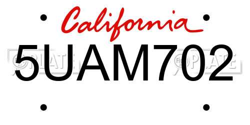 5UAM702 California License Plate