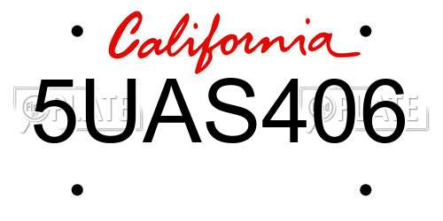 5UAS406 California License Plate