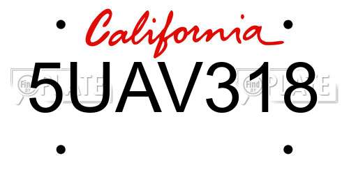 5UAV318 California License Plate