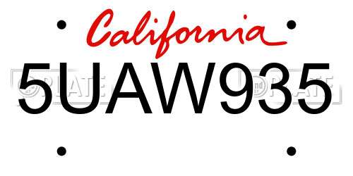 5UAW935 California License Plate