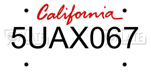 5UAX067 California License Plate