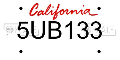 5UB133 California License Plate