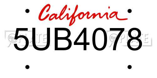 5UB4078 California License Plate