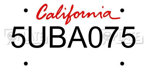 5UBA075 California License Plate